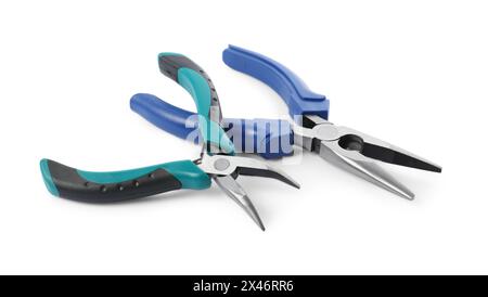 Different pliers isolated on white. Construction tool Stock Photo