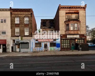 Buildings in the 4800 block of Woodland Avenue in Southwest Philadelphia. Stock Photo