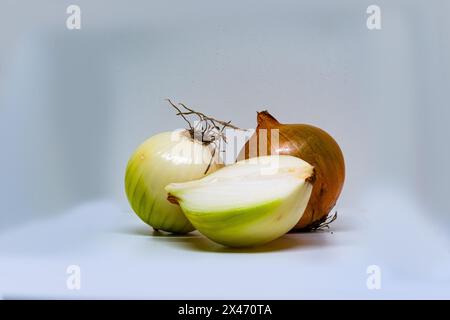 Fresh bulbs of onion on a white background Stock Photo