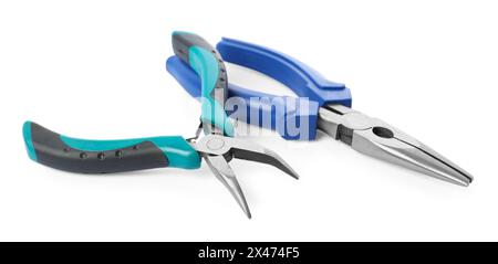 Different pliers isolated on white. Construction tool Stock Photo