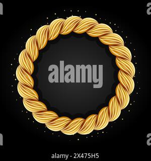 Gold twisted rope circle frame. Round rope border. Stock Vector