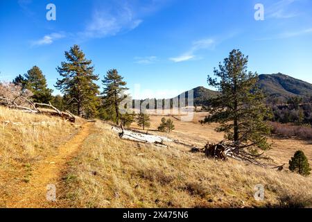 Historic Stonewall Mine Minshall Hiking Trail Rancho Cuyamaca California USA State Park Green Prairie Grassland Scenic Landscape View Sunny Winter Day Stock Photo