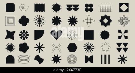 Big set of vector random geometric shapes. Trendy abstract minimalist figures and elements. . Modern graphic elements. Illustration in retro colors Stock Vector