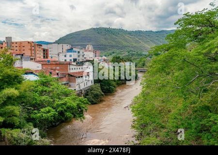 landscape of the Fonce River in the rainy season as it passes through ...