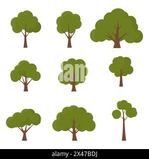 Variety of Stylized Trees in Different Shapes and Sizes Stock Vector