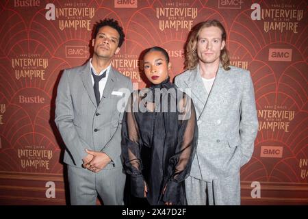 New York, United States. 30th Apr, 2024. NEW YORK, NEW YORK - APRIL 30: (L-R) Jacob Anderson, Kristin Dolan and Sam Reid attend AMC Networks' 'Anne Rice's Interview With The Vampire' Season 2 Premiere at The McKittrick Hotel on April 30, 2024 in New York City. Credit: Ron Adar/Alamy Live News Stock Photo