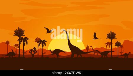 Silhouette of triceratops and brachiosaurus scenery Stock Vector Image ...