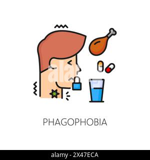 Human phagophobia phobia icon, mental health. Fear of swallowing food ...
