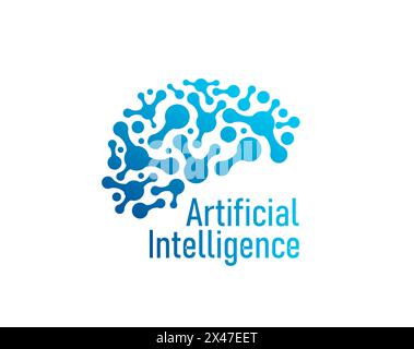Ai artificial intelligence icon, human brain, machine learning. Isolated vector emblem stylized human brain with neural networks. Scientific development of ai data technology algorithms and robotics Stock Vector
