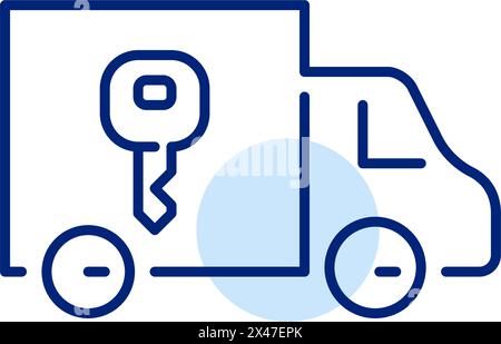 Lorry with key on it. Truck rental and moving houses services. Pixel perfect, editable stroke icon Stock Vector