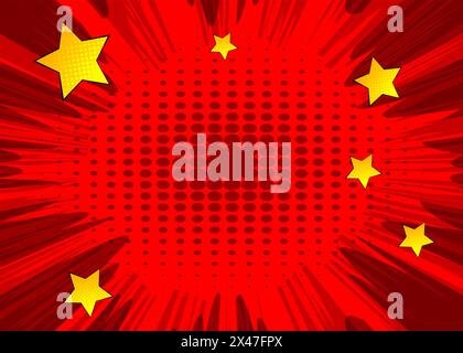 Mostly red cartoon backdrop, comic book background. Retro vector comics ...