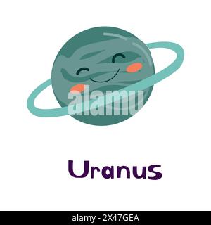 uranus planet space outer icon - cartoon character for education. Planet for childish card. Stock Vector