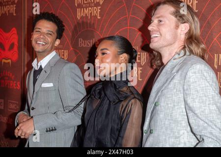 New York, New York, USA. 30th Apr, 2024. (NEW) AMC Networks' &quot;Anne Rice's Interview With The Vampire&quot; Season 2 Premiere. April 30, 2024, New York, New York, USA: (L-R) Jacob Anderson, Kristin Dolan and Sam Reid attend AMC Networks' &quot;Anne Rice's Interview With The Vampire&quot; Season 2 Premiere at The McKittrick Hotel on April 30, 2024 in New York City. (Credit: M10s/TheNews2) (Foto: M10s/Thenews2/Zumapress) (Credit Image: © Ron Adar/TheNEWS2 via ZUMA Press Wire) EDITORIAL USAGE ONLY! Not for Commercial USAGE! Stock Photo