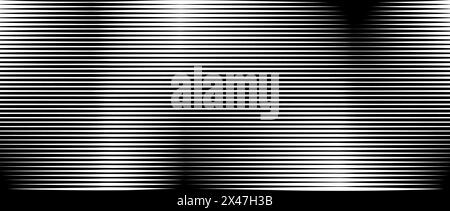 Line halftone gradient texture. Vibrating horizontal gradation background. Repeated stripes pattern backdrop. Black parallel thin and thick stripe moire backdrop for overlay, print, cover. Vector Stock Vector