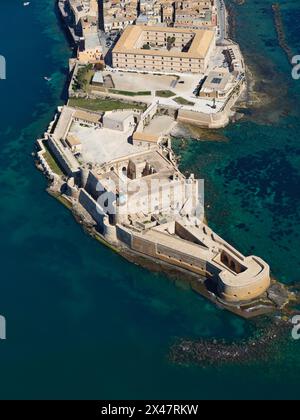AERIAL VIEW. Maniace Castle. Province of Syracuse, Sicily, Italy. Stock Photo