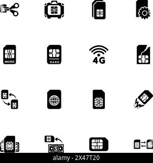 Sim Cards icon - Expand to any size - Change to any colour. Perfect Flat Vector Contains such Icons as mobile, phone, technology, wave, telecommunicat Stock Vector