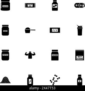 Sport Supplements icon - Expand to any size - Change to any colour. Perfect Flat Vector Contains such Icons as powder, vitamin, protein, nutrition, bo Stock Vector