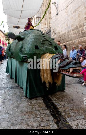 Parade of the Tarasca and the giants and big heads in the Corpus Christi of Toledo, Spain Stock Photo