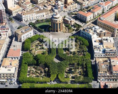 AERIAL VIEW. The Church of San Tommaso at the Piazza Pantheon in the city of Syracuse. Province of Syracuse, Sicily, Italy. Stock Photo