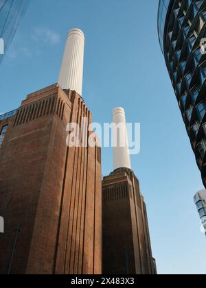 The redeveloped Battersea Power Station facade and chimneys, Nine Elms, Battersea, London England UK Stock Photo
