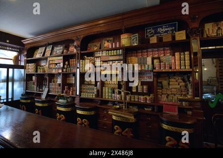 Inside a 19th century Gwalia Store rebuilt at St Fagans, National Museum of Wales Stock Photo