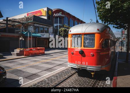Historic Tram in San Francisco with 1061 Number Displayed Stock Photo