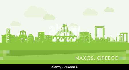 Green Skyline panorama of Naxos, Cyclades Islands, Greece - vector illustration Stock Vector