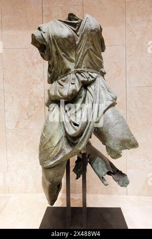 Petra Museum, Wadi Musa,  Jordan - damaged bronze 2nd Century ( 2 AD ) statue of Artemis found within the ancient Nabataean city of Petra Stock Photo