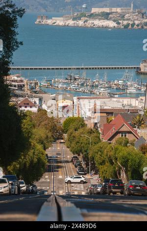 Iconic San Francisco Street View Overlooking Marina with Alcatraz Stock Photo