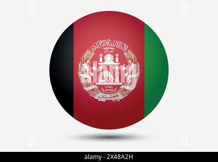 Flag of Afghanistan. Button flag icon. 3d icon. The circle icon. Vector illustration. Stock Vector