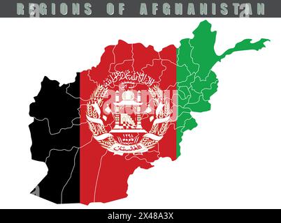 Map of the country of Afghanistan. Detailed vector map of Afghanistan by region. Map of Afghanistan with flag. Stock Vector