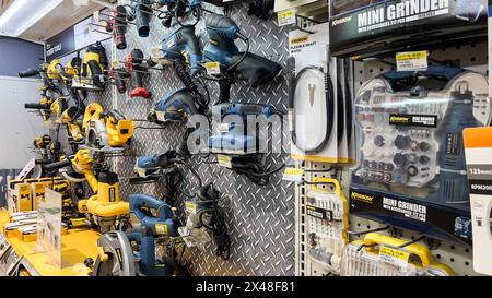 Various choice of hardware tools display in Ace store. Ace Hardware is a hypermarket of home product and building construction in Indonesia. Bekasi, I Stock Photo