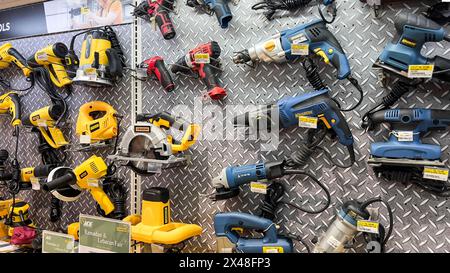 Various choice of hardware tools display in Ace store. Ace Hardware is a hypermarket of home product and building construction in Indonesia. Bekasi, I Stock Photo