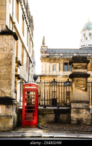 An iconic British red telephone box on Catte Street, Oxford. Stock Photo