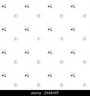 Watercolor floral pattern. Seamless illustration of pink blossoms on a white background. Delicate minimalistic design. For printing on textiles and Stock Photo
