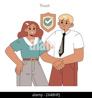Trust in Task Delegation concept. Colleagues shaking hands in agreement, exemplifying mutual confidence and teamwork. Vector illustration. Stock Vector