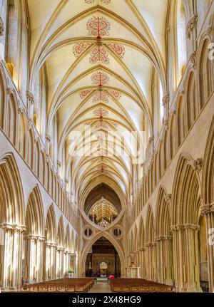 Gothic nave of Wells Cathedral in Somerset looking towartds the scissor arch Stock Photo