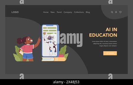 AI in Education concept. A cheerful student interacts with a virtual AI tutor on a smartphone, symbolizing modern learning. Flat vector illustration Stock Vector