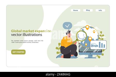 Global Electric Car Market Expansion Illustration. A dynamic vector showing the electric vehicle industry's growth and the global reach of sustainable transportation. Stock Vector