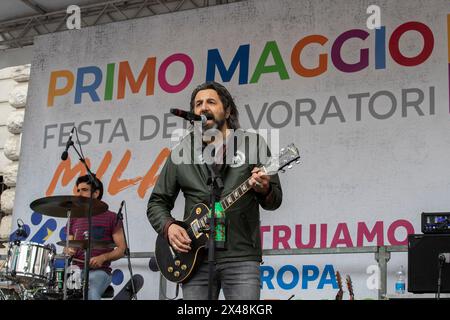 Milano, Italia. 01st May, 2024. Concerto Omar PedriniMilano, Italia - Cronaca Marted&#xec;, 01 Maggio, 2024. (Foto di Marco Ottico/Lapresse) Labor Day May 1st parade Milan, Italy - News Wednesday, 01 May, 2024. (Photo by Marco Ottico/Lapresse) Credit: LaPresse/Alamy Live News Stock Photo