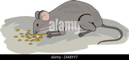 A mouse happily eating nuts Stock Vector