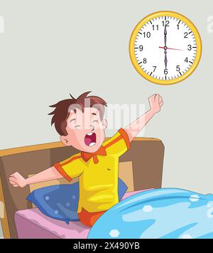 Cute boy waking up in morning Stock Vector