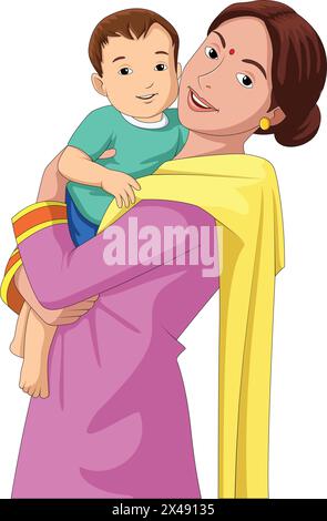 Cute mother and child smiling happily Stock Vector