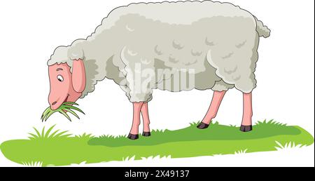 Cute sheep eating grass in a field Stock Vector