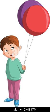Cute boy with two balloons in hand Stock Vector