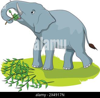 Cute elephant eating leaves Stock Vector