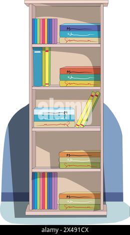 Different books placed in an almirah Stock Vector