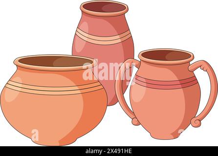 Different types of clay pots Stock Vector