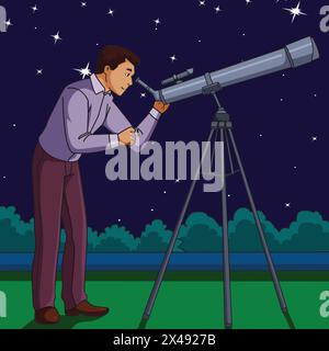 Man looking through telescope Stock Vector