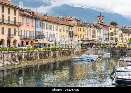 Cannobio, Piedmont, Italy - April 26, 2024: Lakefront of Cannobio, the popular holiday resort on the shore of Lake Maggiore in Piedmont. Stock Photo